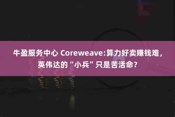 牛盈服务中心 Coreweave:算力好卖赚钱难，英伟达的“小兵”只是苦活命？